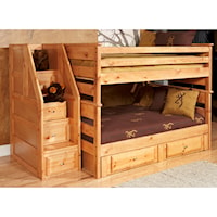 Full/Full Bunk Bed with Drawer Staircase and Underbed Storage