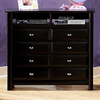 Media Chest with 2 Open Compartments and Eight Drawers