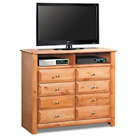 Media Chest with 2 Open Compartments and Eight Drawers