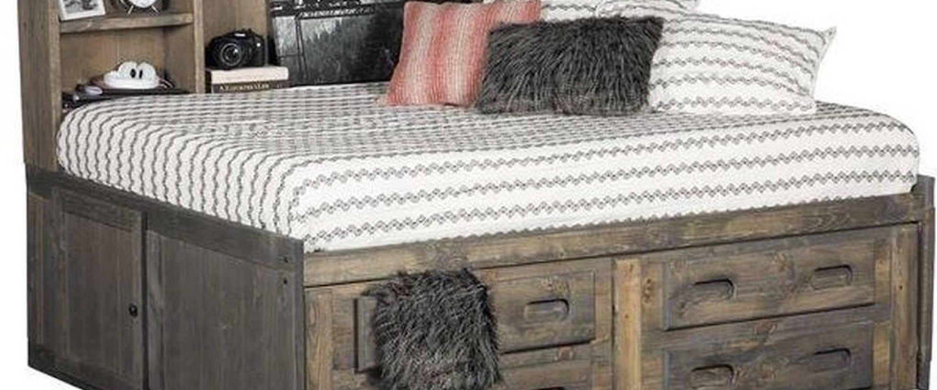 Full Cheyenne Storage Bed, Dresser, Mirror and Nightstand Package