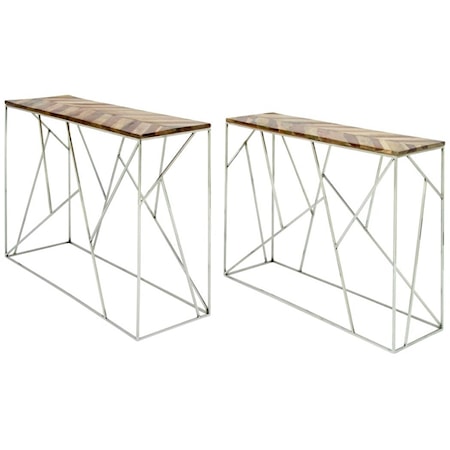 Stainless Steel/Wood Consoles, Set of 2