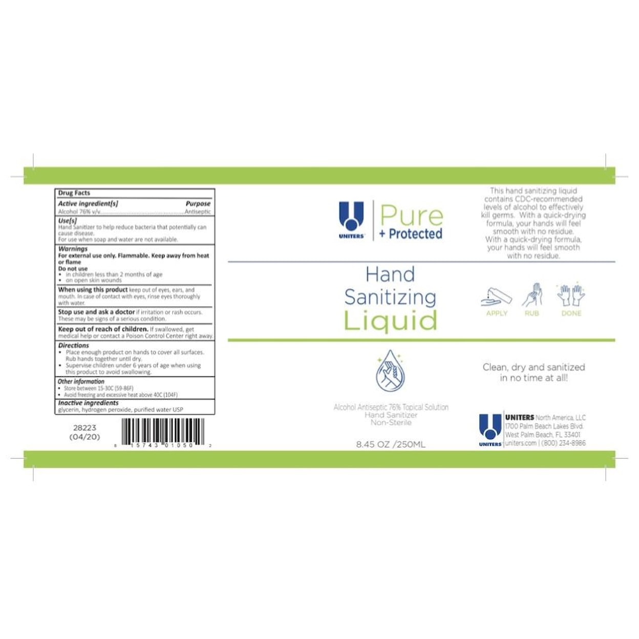 Uniters Pure + Protected Hand Sanitizing 8.45 oz squeeze bottle Hand Sanitizing Liqui