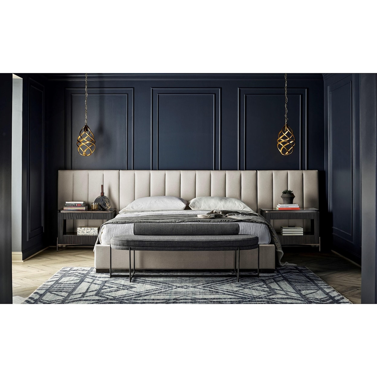 Universal Nina Magon 941 Magon King Upholstered Bed w/ Wall