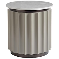 Rockwell Round End Table with Bronze Metal Finished Base and Smooth Stone Top
