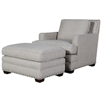 Transitional Upholstered Chair & Ottoman Set with Nailhead Trim