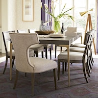9 Piece Metal Leg Table and Upholstered Chair Set