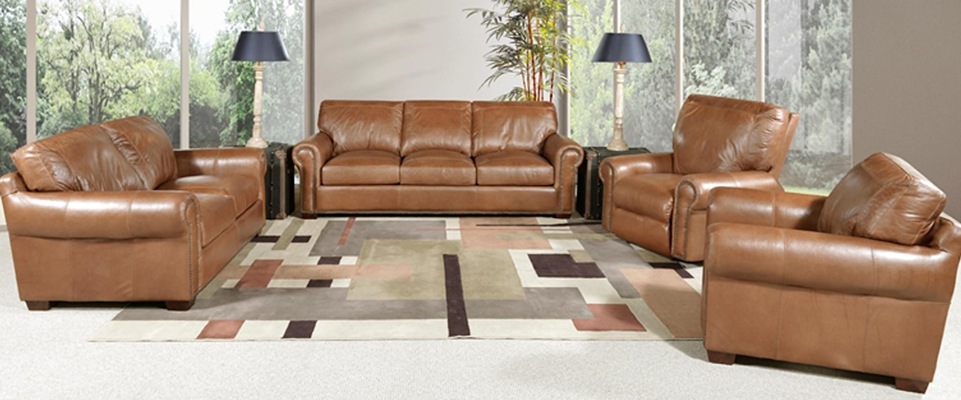 Saddle Leather Sofa, Leather Loveseat and Leather Chair Set