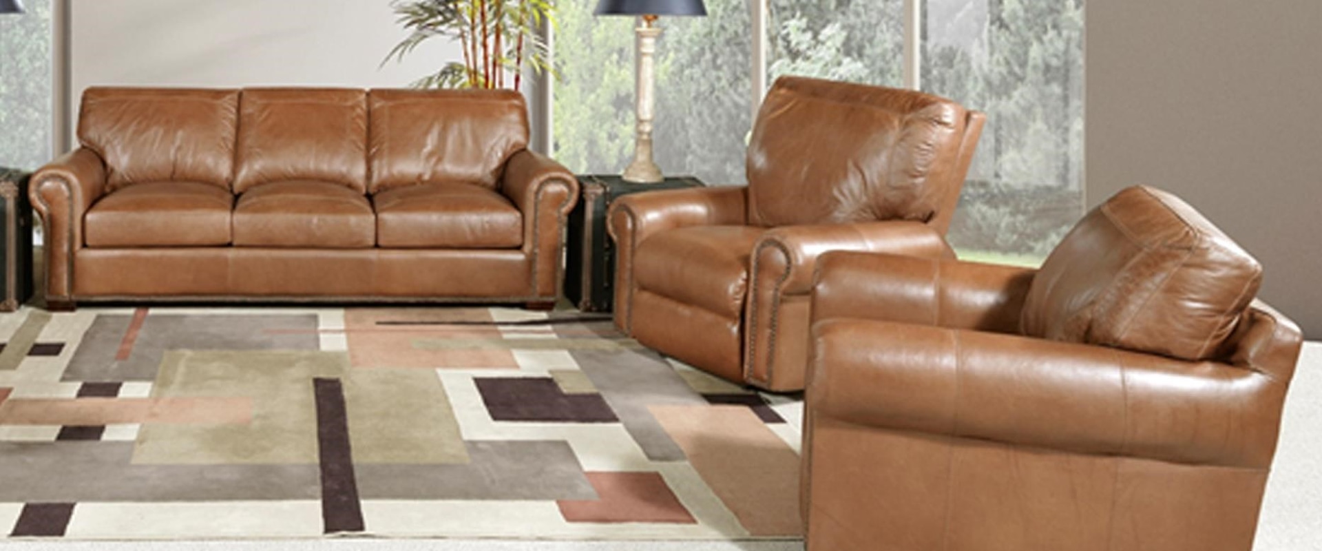 Saddle Leather Sofa and Leather Chair Set