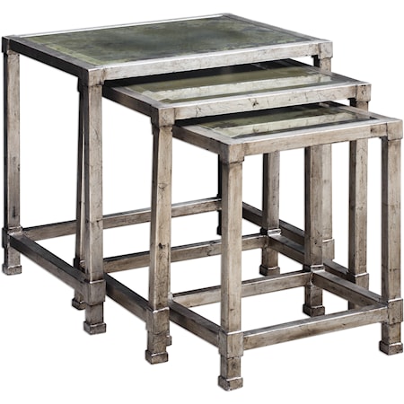 Keanna Antiqued Silver Nesting Tables, S/3