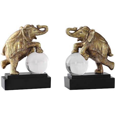 Circus Act Gold Elephant Bookends