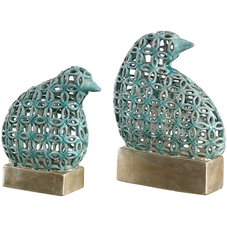 Sama Teal Bird Sculptures, S/2