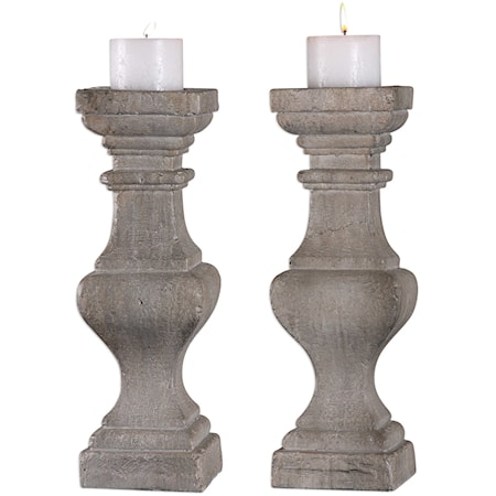 Corin Stone Ivory Candleholders (Set of 2)