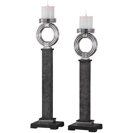 Docia Charcoal Candleholders (Set of 2)