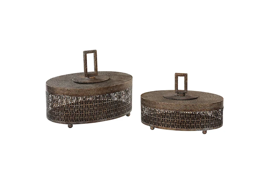 Accessories - Boxes Agnese Antiqued Gold Boxes, Set of 2 by Uttermost at Sheely's Furniture & Appliance