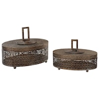 Agnese Antiqued Gold Boxes, Set of 2