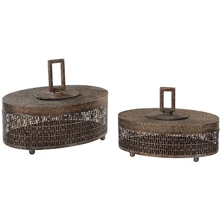 Agnese Antiqued Gold Boxes, Set of 2
