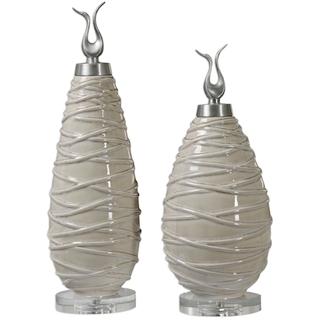 Romeo Crackled Light Gray Finials Set of 2