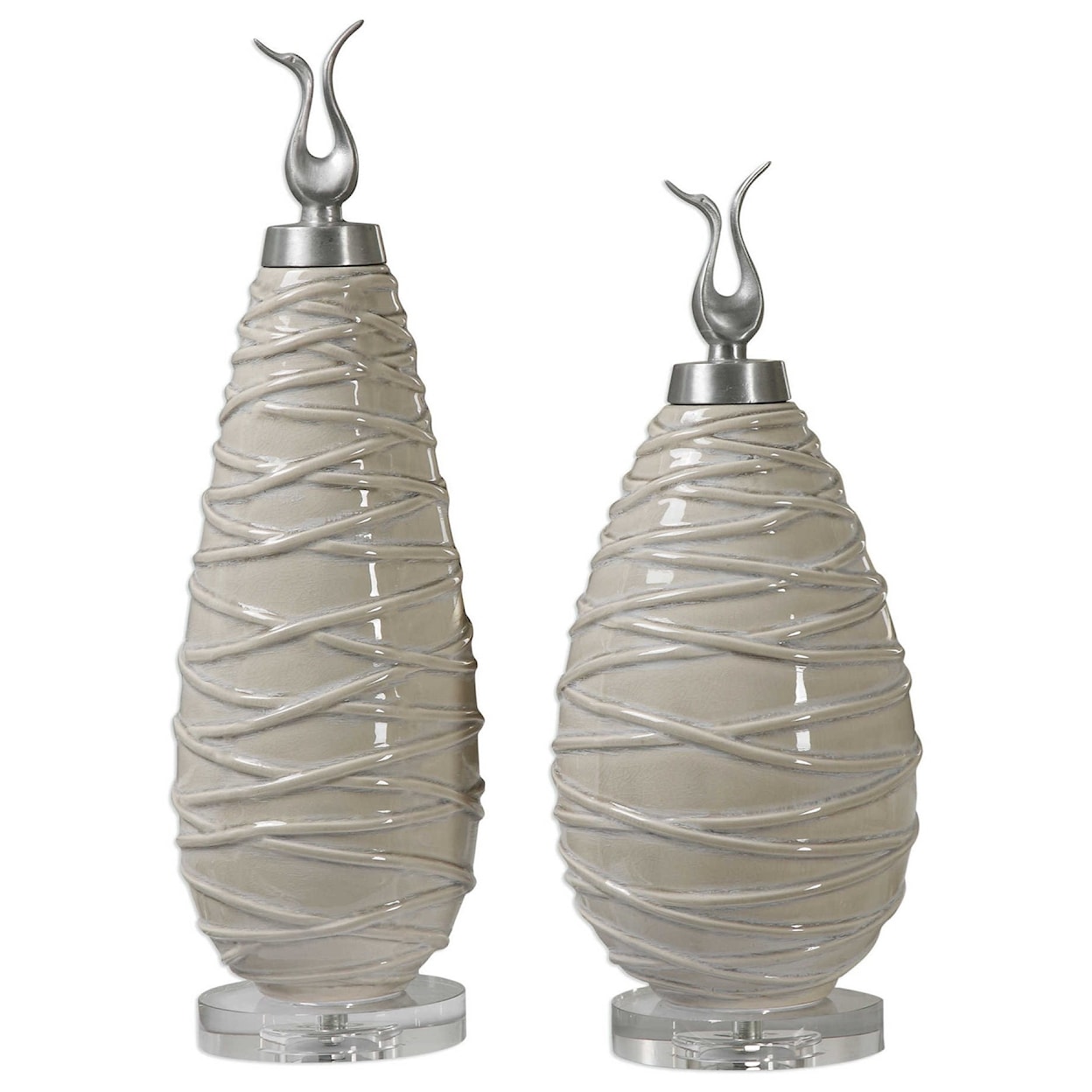 Uttermost Accessories Romeo Crackled Light Gray Finials Set of 2