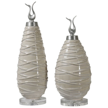 Romeo Crackled Light Gray Finials Set of 2