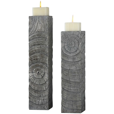 Odion Wooden Log Candleholders Set of 2
