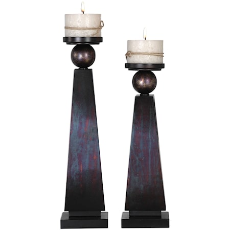 Geremia Oxidized Bronze Candleholders Set of