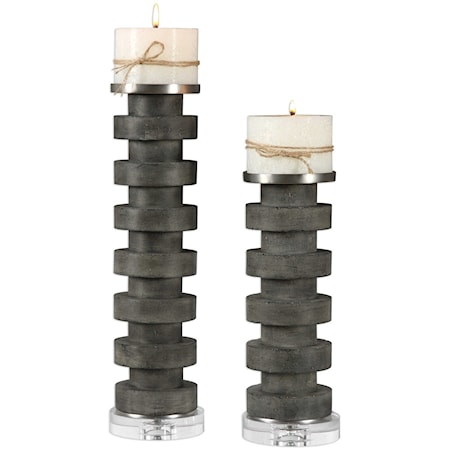 Karun Concrete Candleholders Set of 2