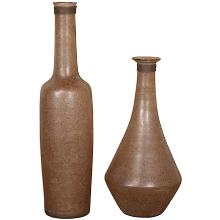 Chandi Smoke Glass & Rust Wash Vases Set of 