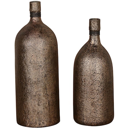 Biren Textured Antiqued Gold Vases Set of 2