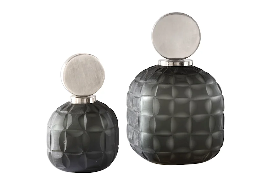 Accessories Nafuna Charcoal Glass Bottles S/2 by Uttermost at Mueller Furniture
