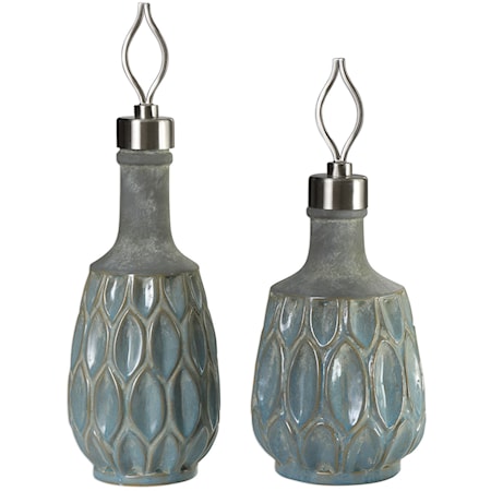 Arpana Blue And Gray Bottles S/2