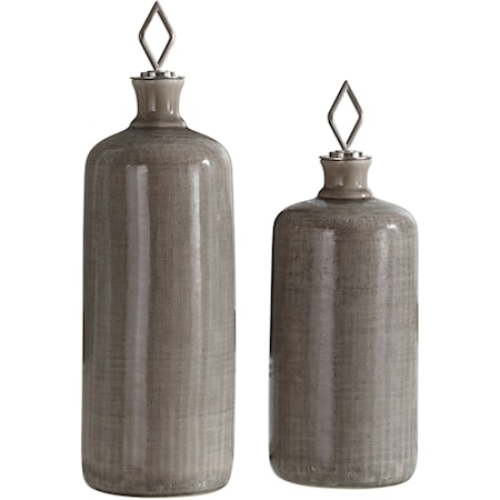 Dhara Taupe Glaze Bottles, S/2