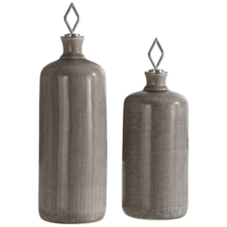 Dhara Taupe Glaze Bottles, S/2
