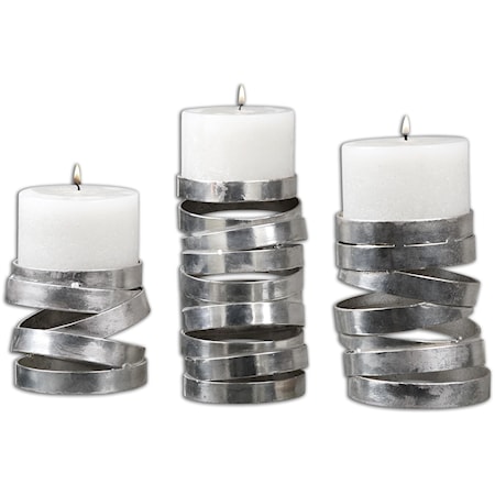 Tamaki Silver Candleholders, Set of 3