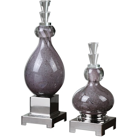 Charoite Purple Glass Bottles, Set of  2