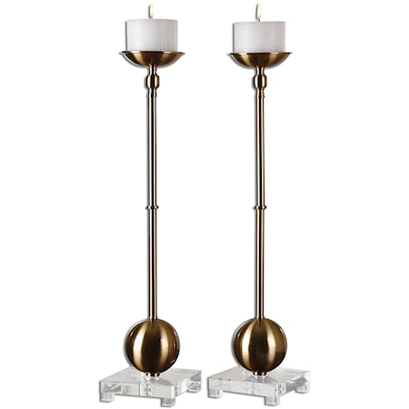 Laton Brass Candleholders, Set of  2