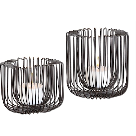 Flare Black Wire Candleholders S/2