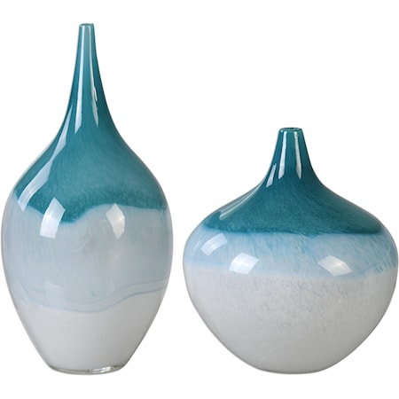 Carla Teal White Vases, S/2