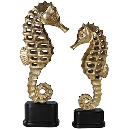 Metallic Sea Horse Sculpture (Set of 2)