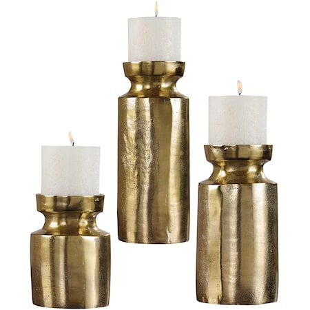 Amina Antique Brass Candleholders (Set of 3)