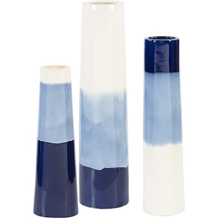 Sconset White & Blue Vases, S/3