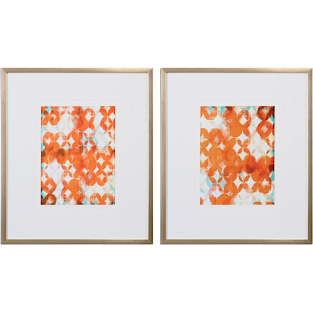 Overlapping Teal And Orange Modern Art, S/2