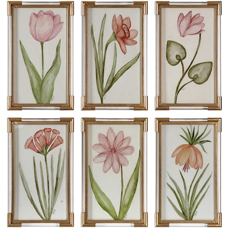Pretty In Pink Floral Art Set of 6