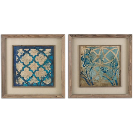 Stained Glass Indigo Art Set of 2