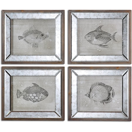Mirrored Fish Framed Art Set of 4