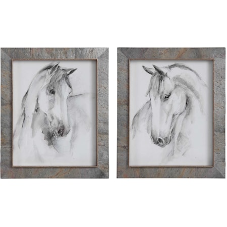 Equestrian Watercolor Framed Prints, S/2