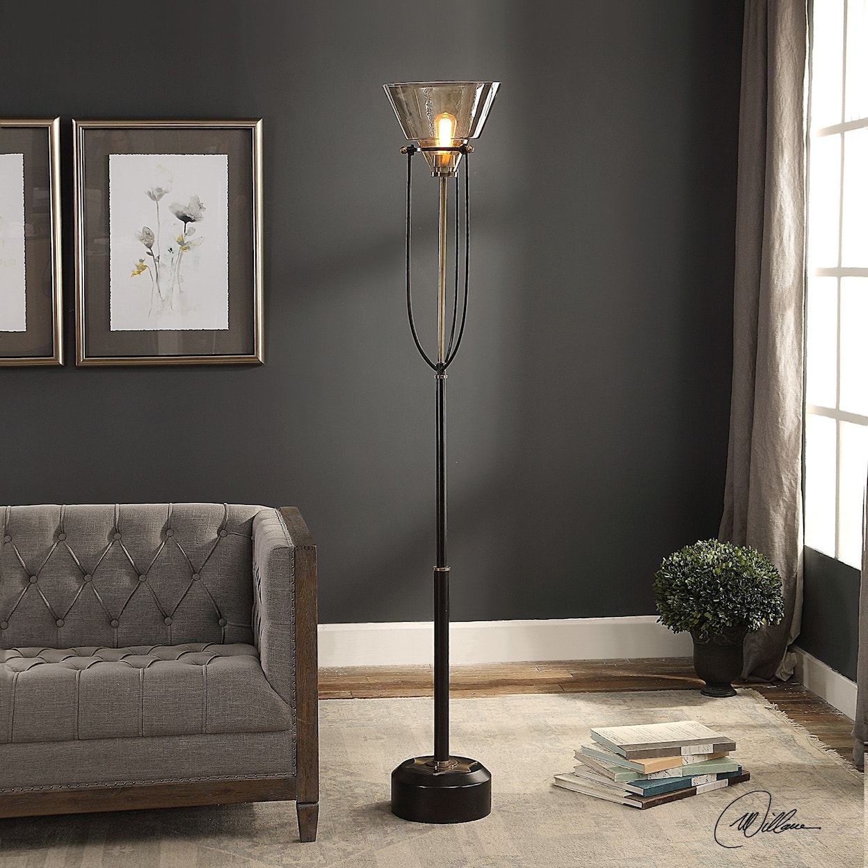 Uttermost Floor Lamps Amaleeda Amber Glass Floor Lamp