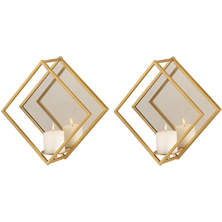 Zulia Gold Candle Sconces, S/2