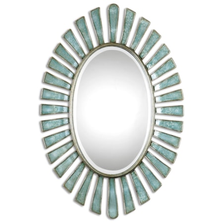 Morvoren Blue-Gray Oval Mirror