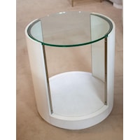 Round Wood and Glass Lamp Table Finished in Casa Blanca