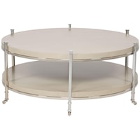 Gibson Round Cocktail Table with Shelf and Stainless Steel Legs and Casters